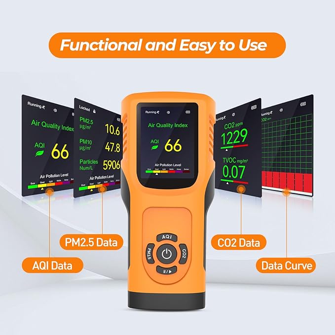 Portable 6-in-1 Air Quality Monitor Indoor Air Quality Tester Air Quality Meter - Image 7
