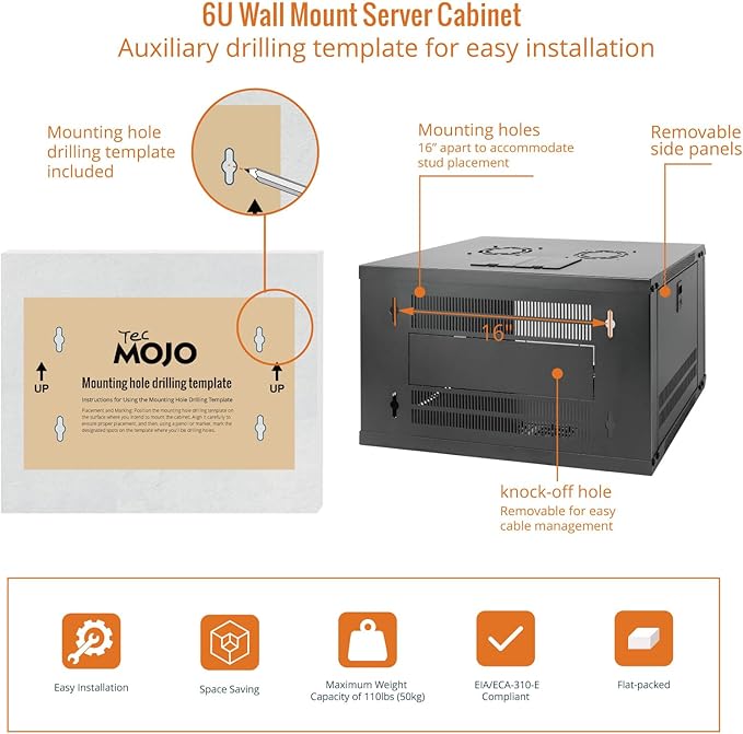 Tecmojo 6U Wall Mount Server Cabinet IT Network Rack Enclosure Lockable Door - Image 5