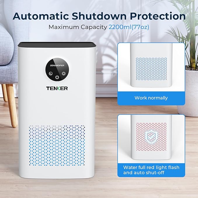 TENKER Dehumidifier for Home, 77 OZ Water Tank Dehumidifiers, Quiet Dehumidifier - Image 7