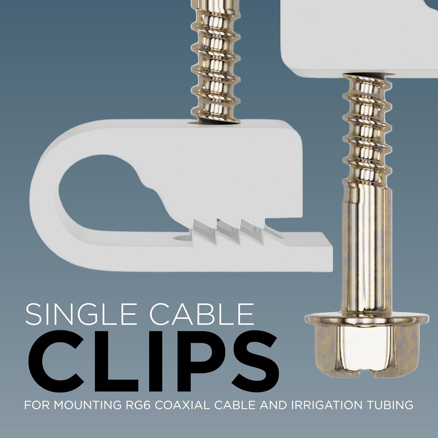 THE CIMPLE CO Single Cable Clips with Screws - 1/4 Inch Coaxial Cable Clamps Outdoor - Exterior Cord Management for Coax, CAT Ethernet, Electrical Wire - Screw Clamps for Wires - 100 PCS, White
