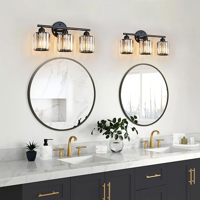 FDPBY Modern 3 Light Crystal Vanity Light, Plating Black Vertical Bathroom - Image 7