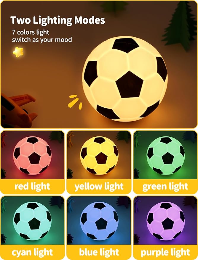 TechCharm Soccer Night Light for Kids Rechargeable LED Touch Control Silicone - Image 3