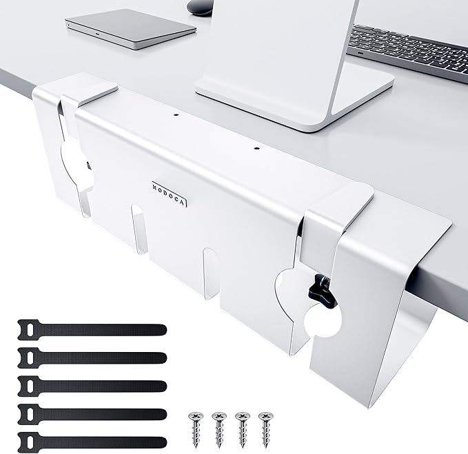 NODOCA No Drill Under Desk Cable Management Tray, Punch-Free Clamp on, Metal by NODOCA