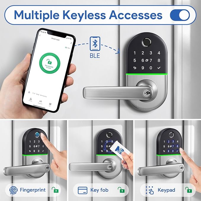 Smart Keypad Door Lock with Handle: NICE DIGI Keyless Entry Fingerprint Lock - Image 2