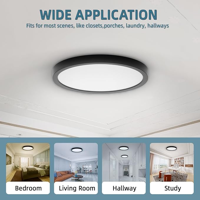 TOPELER Black Slim LED Surface Mount Ceiling Light, 9inch Dimmable Round Flat - Image 8