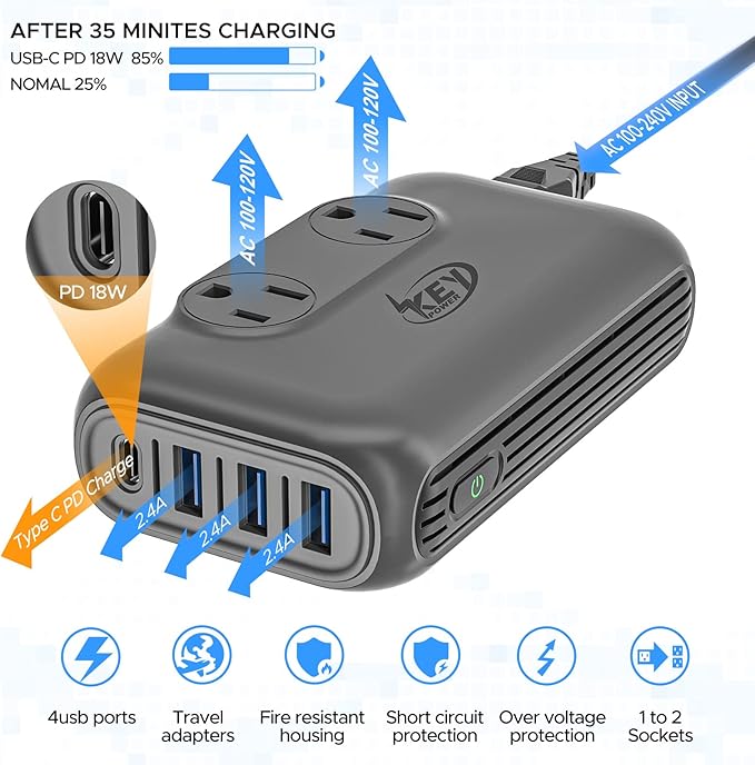 220V to 110V Converter, Key Power 230-Watt Step Down Voltage Converter & Power - Image 3