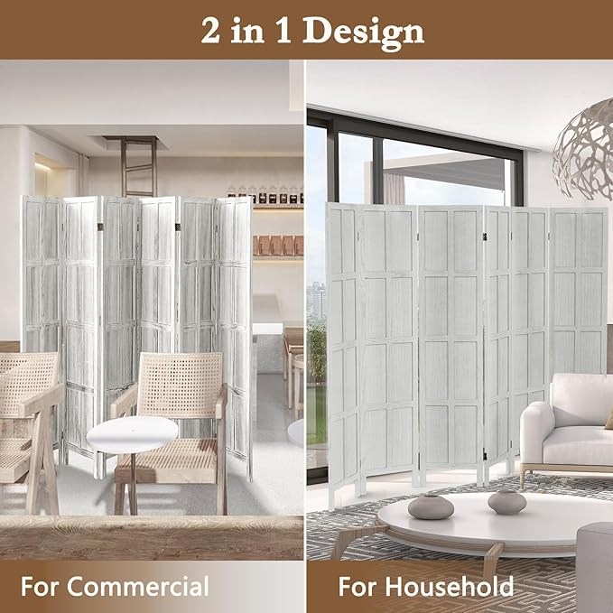 ALeesing 6 Panel Room Divider, 5.6Ft Wood Room Dividers and Folding Privacy - Image 7