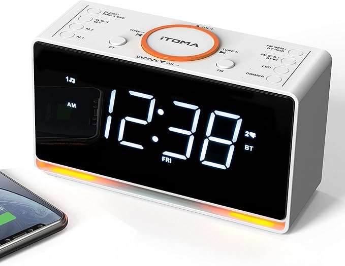 iTOMA Alarm Clock Radio, 1.4" White LED Display Clock by iTOMA