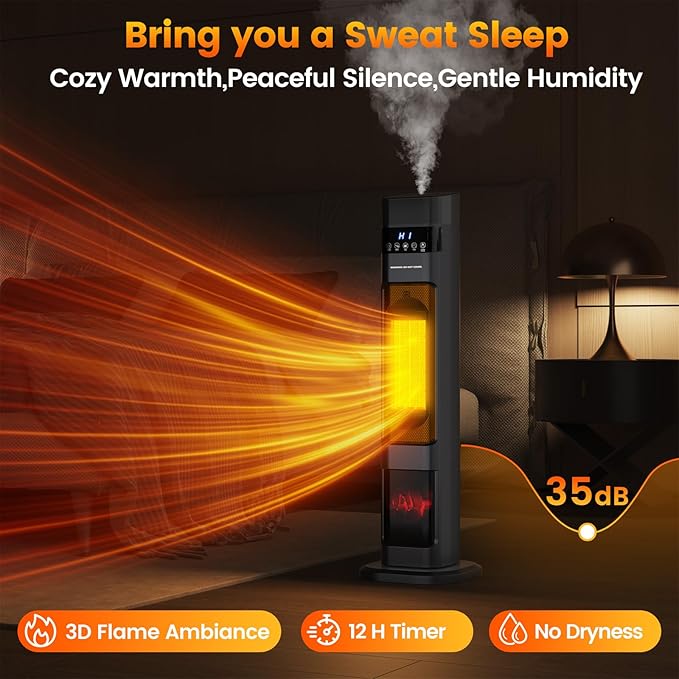 Auertech 31" Space Heater with Humidifier, 3 in 1 Electric Space Heater with 3D - Image 7