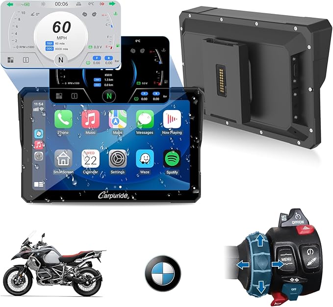 CARPURIDE W702BS PRO for BMW Motorcycle CarPlay & Android Auto Dual Bluetooth by WirelessCarStereo