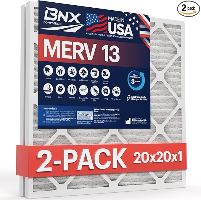 BNX 20x20x1 MERV 13 Air Filter 2 Pack by BNX