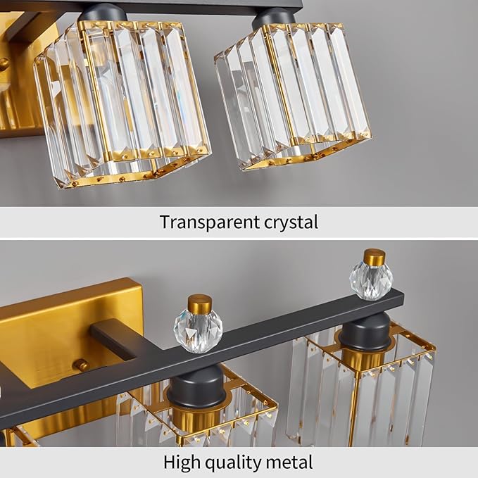 FDPBY Vanity Lights 4-Light Modern Crystal Vanity Light Black Gold Bathroom - Image 4