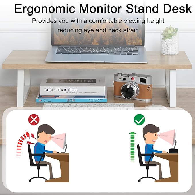 TEAMIX 24 inch Monitor Stand Riser, Wood & Steel Computer Monitor Stand - Image 6