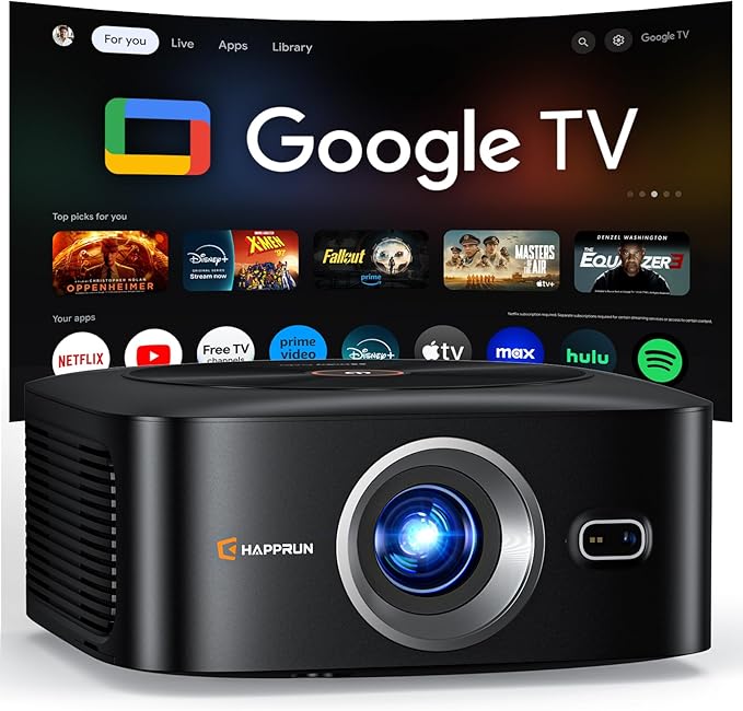 1500 ANSI Official Licensed Google TV Smart Projector, HAPPRUN 4K Full HD Home by HAPPRUN