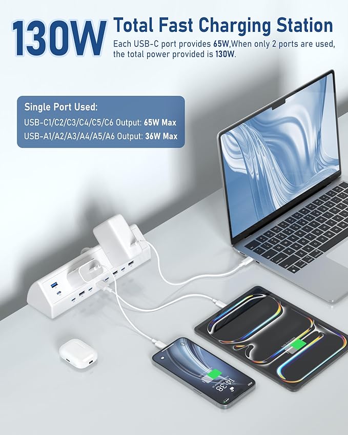 Jgstkcity 130W Desk Clamp Power Strip, 12 USB Ports, Surge Protector, ETL - Image 2
