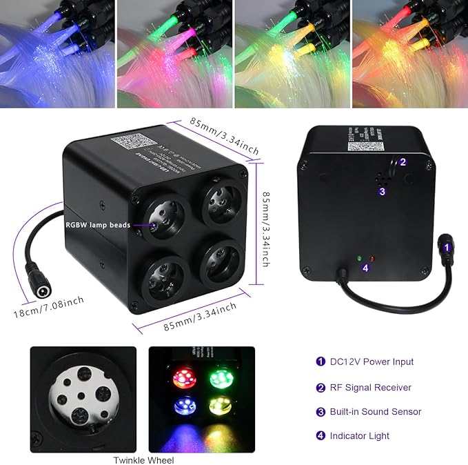 AZIMOM 4color 36W Twinkle Fiber Optic Starlight Box, 4Port Light Source Sound - Image 4