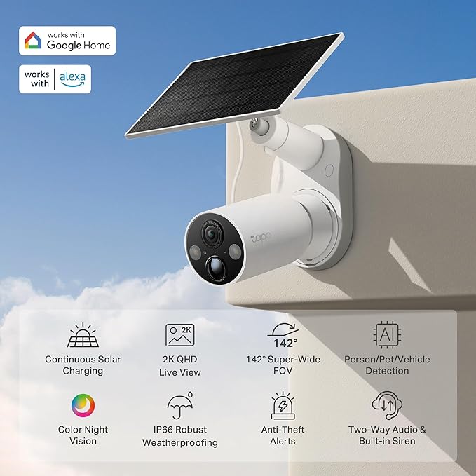 Tapo MagCam 2K Solar, Outdoor Battery Camera+Magnetic Base+Solar Panel - Image 2