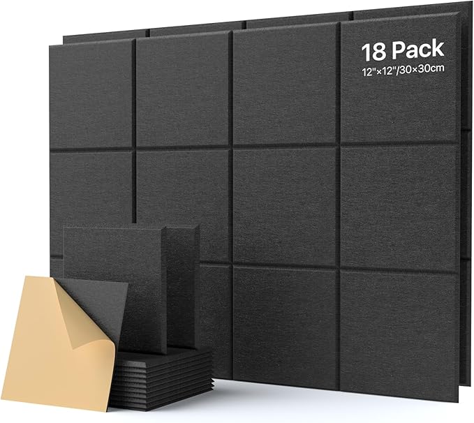 18 Pack Soundproof Wall Panels Self-Adhesive, Square Sound Proof Foam Panels by Soundsbay