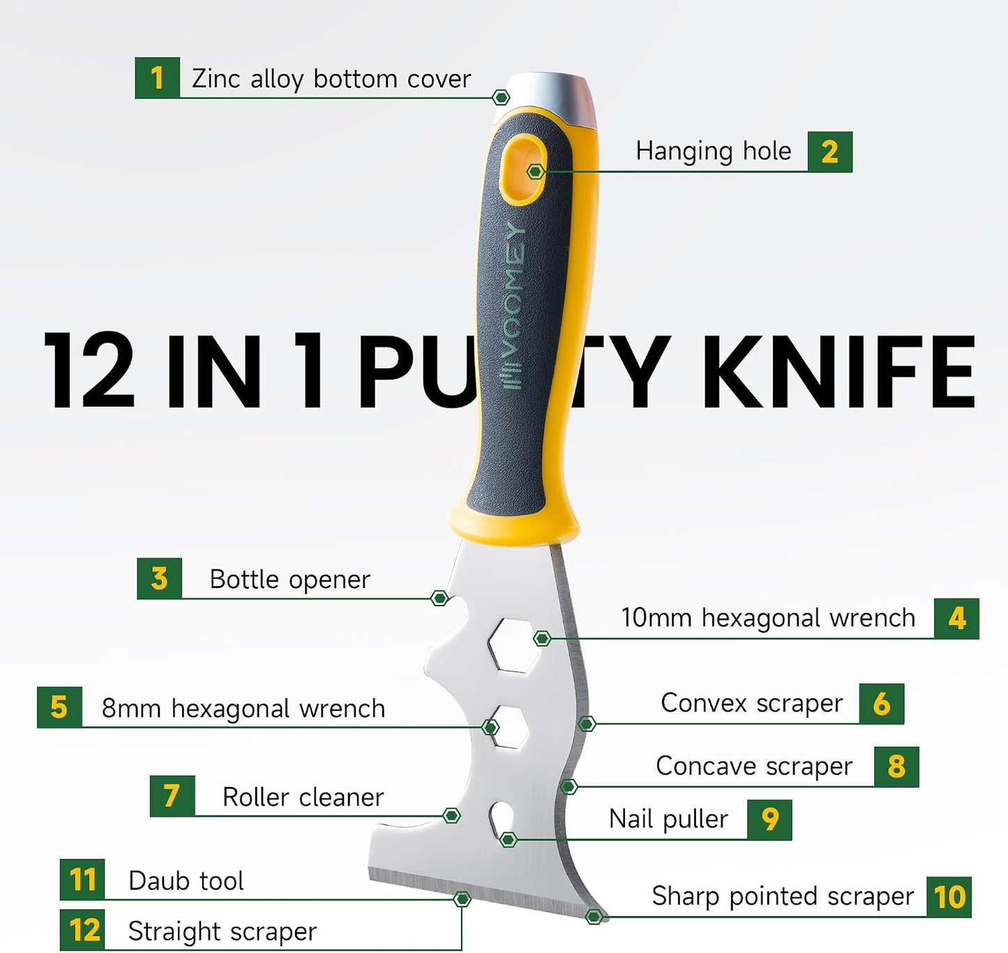 VOOMEY 5-in-1 Paint Brush Comb & 12-in-1 Painter Tool Scraper | Combines Brush Comb, Roller Cleaner and Scraper for Paint Removal, Tool Cleaning, Drywall Repair and Home Improvement