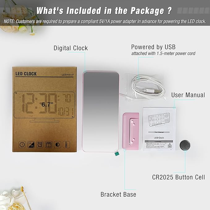 KOSUMOSU Pink Digital Clock 6.7in Desk Clock - Image 3