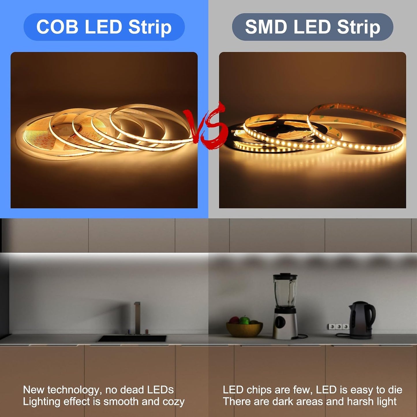 COB LED Strip Light 32.8ft, 12V 3120 LEDs CRI90+ Dotless LED Tape for Home | Uniform Glow Flexible Cuttab Dimmable 2700K Ambience High CRI Lighting for Kitchen Cabinets Bedrooms Ceilings & DIY Decor