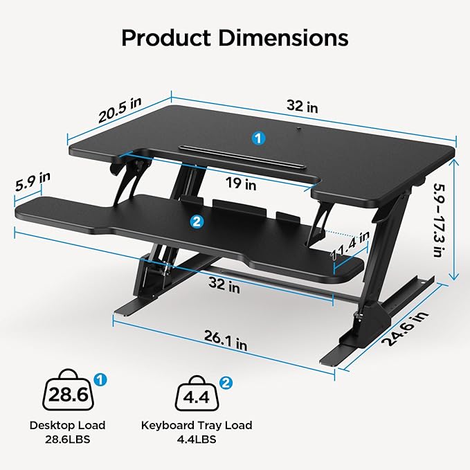 HUANUO 32" Z Shaped Stable Standing Desk Converter, Height Adjustable Sit Stand - Image 3