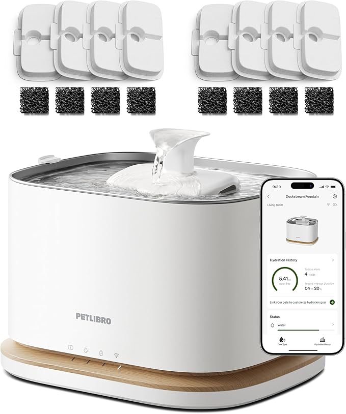 PETLIBRO Upgrade Cordless Cat Water Fountain + 8 Packs Genuine Cat Fountain by PETLIBRO