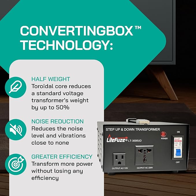 LiteFuze 3000 Watt Voltage Converter Transformer Step Up/Down - 110v to 220v / - Image 7