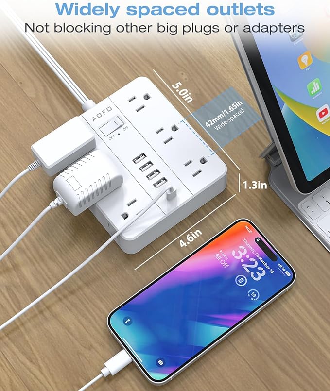AOFO 15FT Surge Protector Power Strip, 12 AC Outlets - Image 3