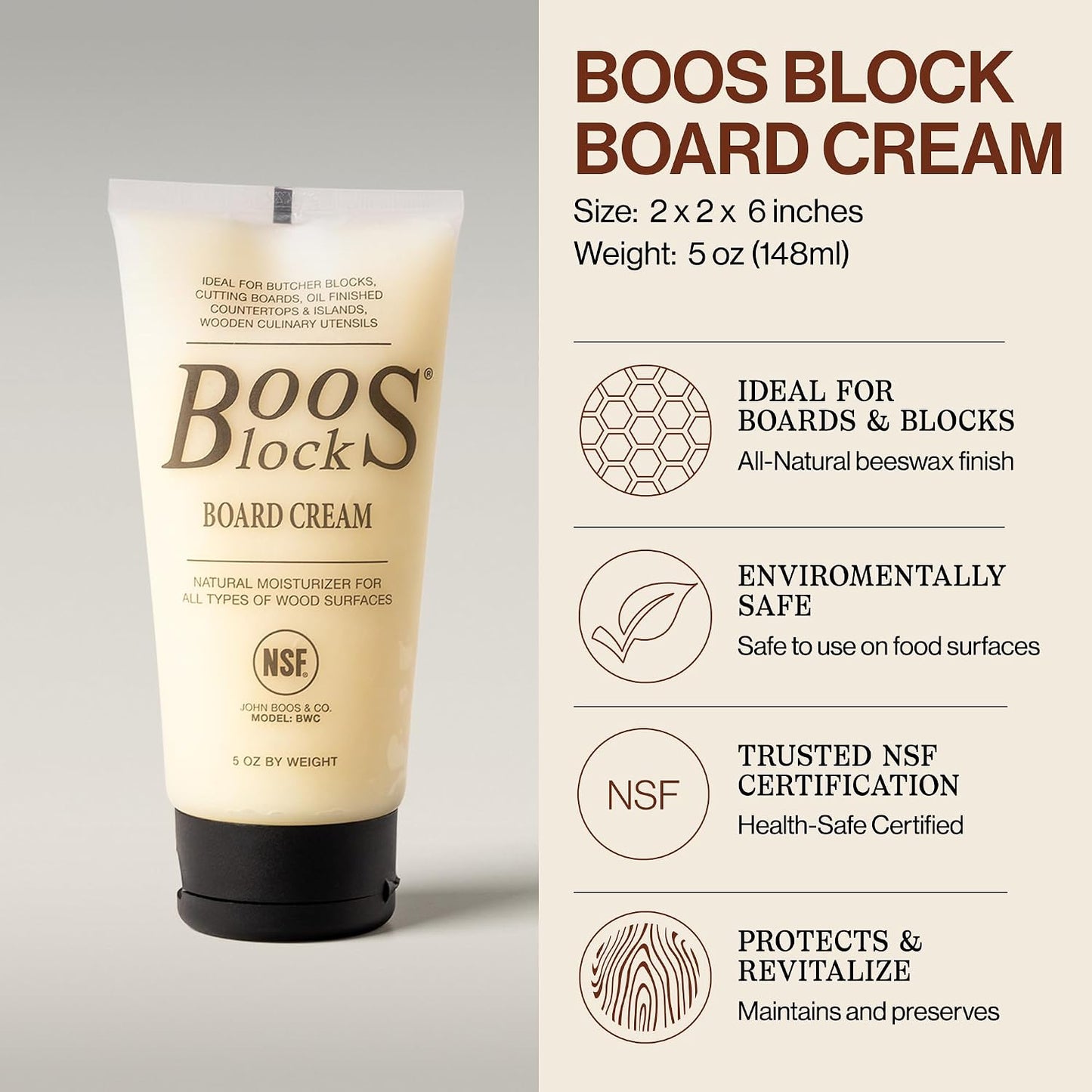 John Boos 2-Piece All-Natural Care & Maintenance Set | – 16 oz Mystery Oil & 5 oz Board Cream for Butcher Blocks, Cutting Boards, Wood Countertops, and Wooden Utensils