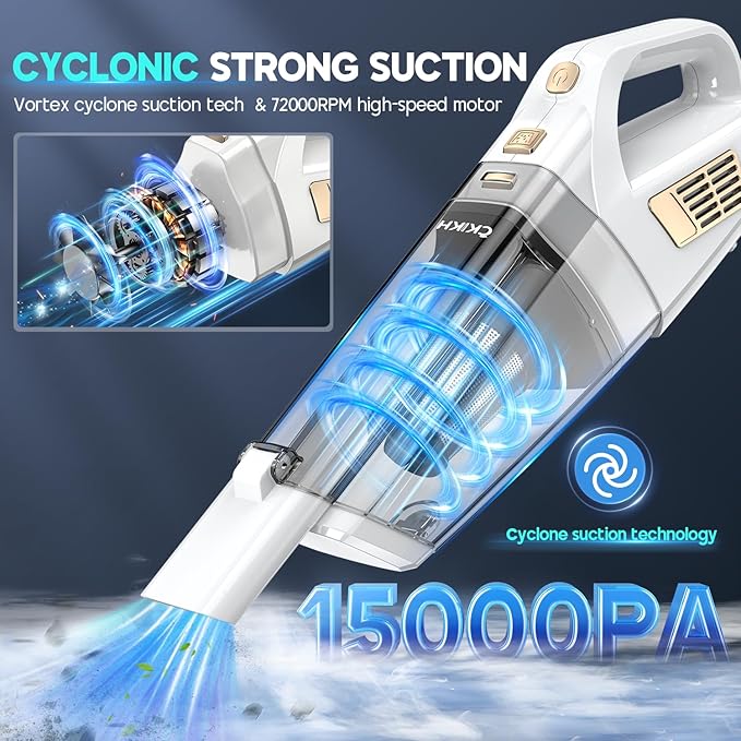 CKIKH Handheld Vacuum Cordless, 15000PA Strong Suction Hand Held Car Vacuum - Image 2