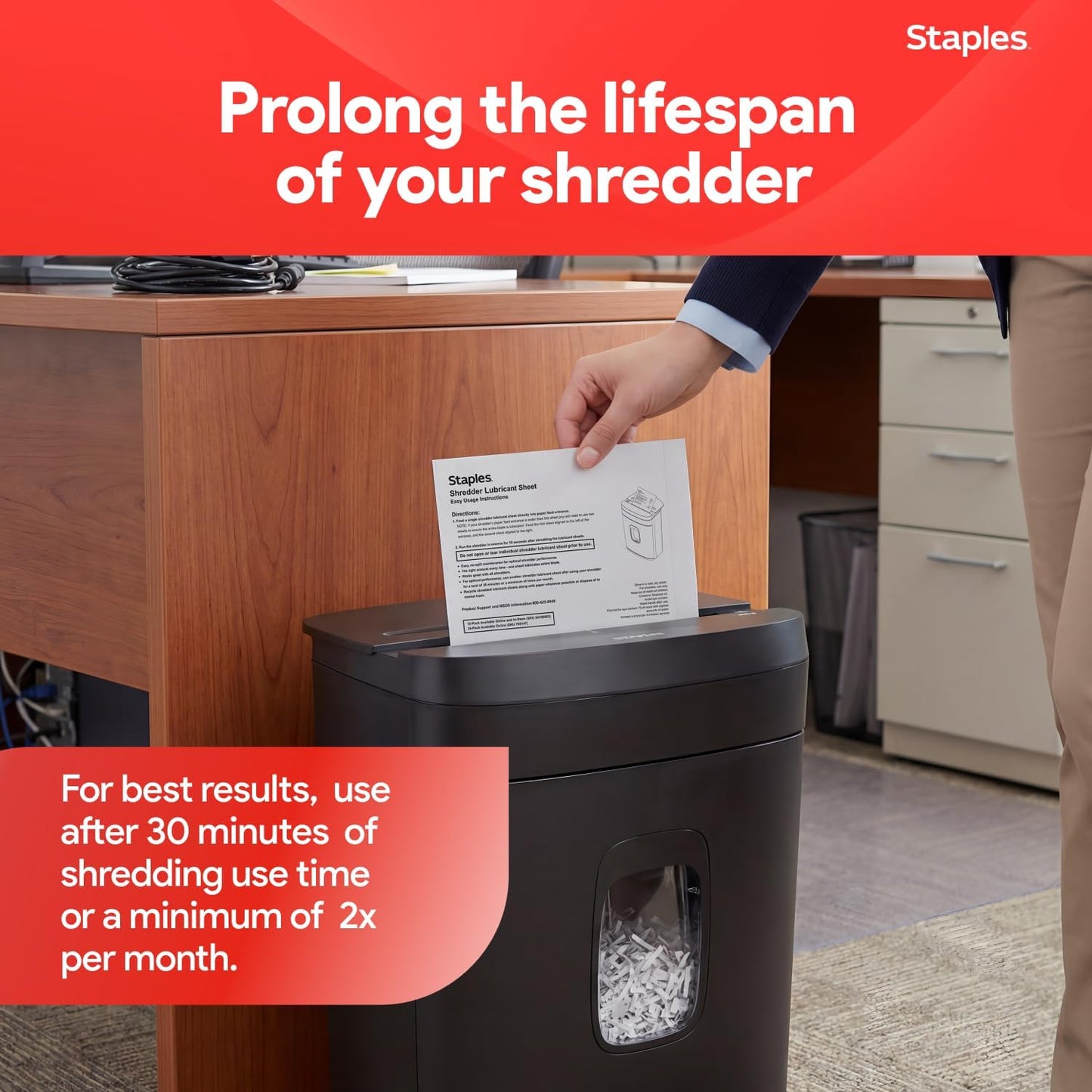 Staples Shredder Lubricant Sheets, Reduces Friction & Noise, 24-Pack | Keeps shredder blades sharp and running smoothly for longer machine life.