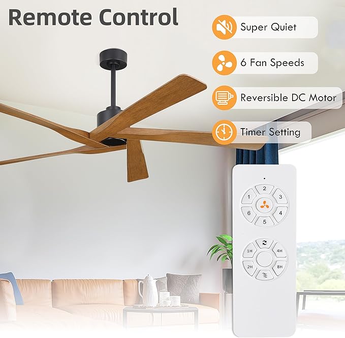 WINGBO 54" ABS DC Ceiling Fan No Light, 5 Blade Wood Grain ABS Ceiling Fan - Image 2