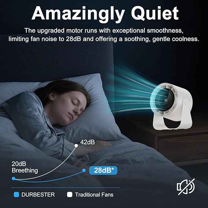 DURBESTER Small Desk Fan, 28dB Ultra-Quiet Desktop Air Circulator - Image 7