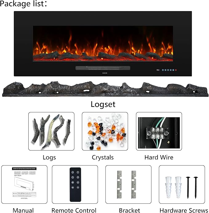 36" Electric Fireplace Inserts, Recessed & Wall Mounted Fireplace Heater - Image 9
