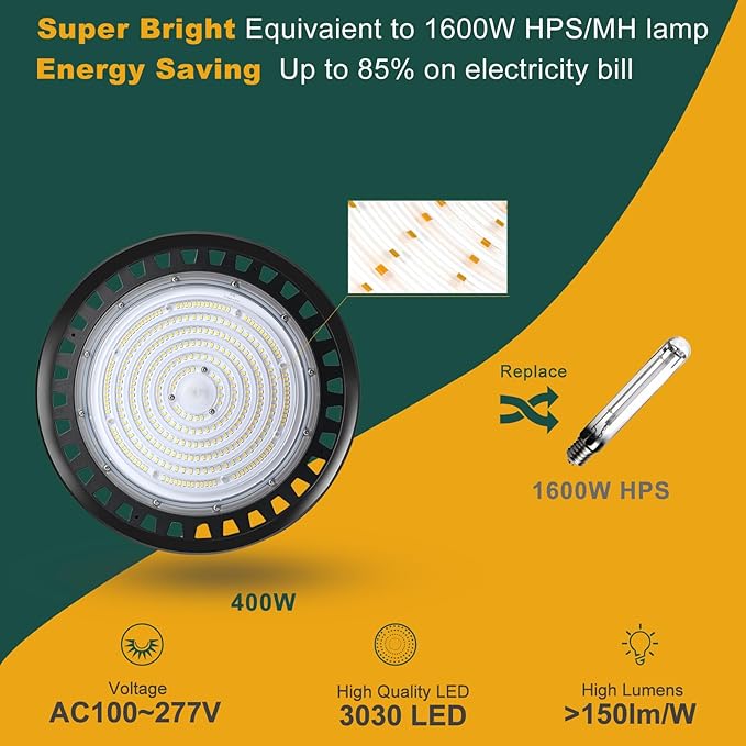 ACOHOOK LED High Bay Light 420W 60000lm 5000K High Bay LED Shop Lights - Image 3