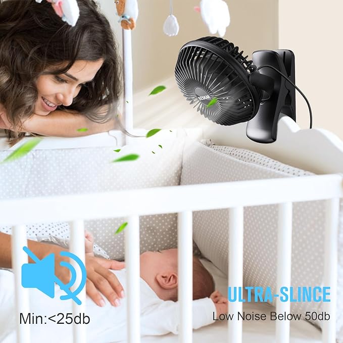 BESKAR Small Clip on Fan, 3 Speeds USB Fans - Image 3