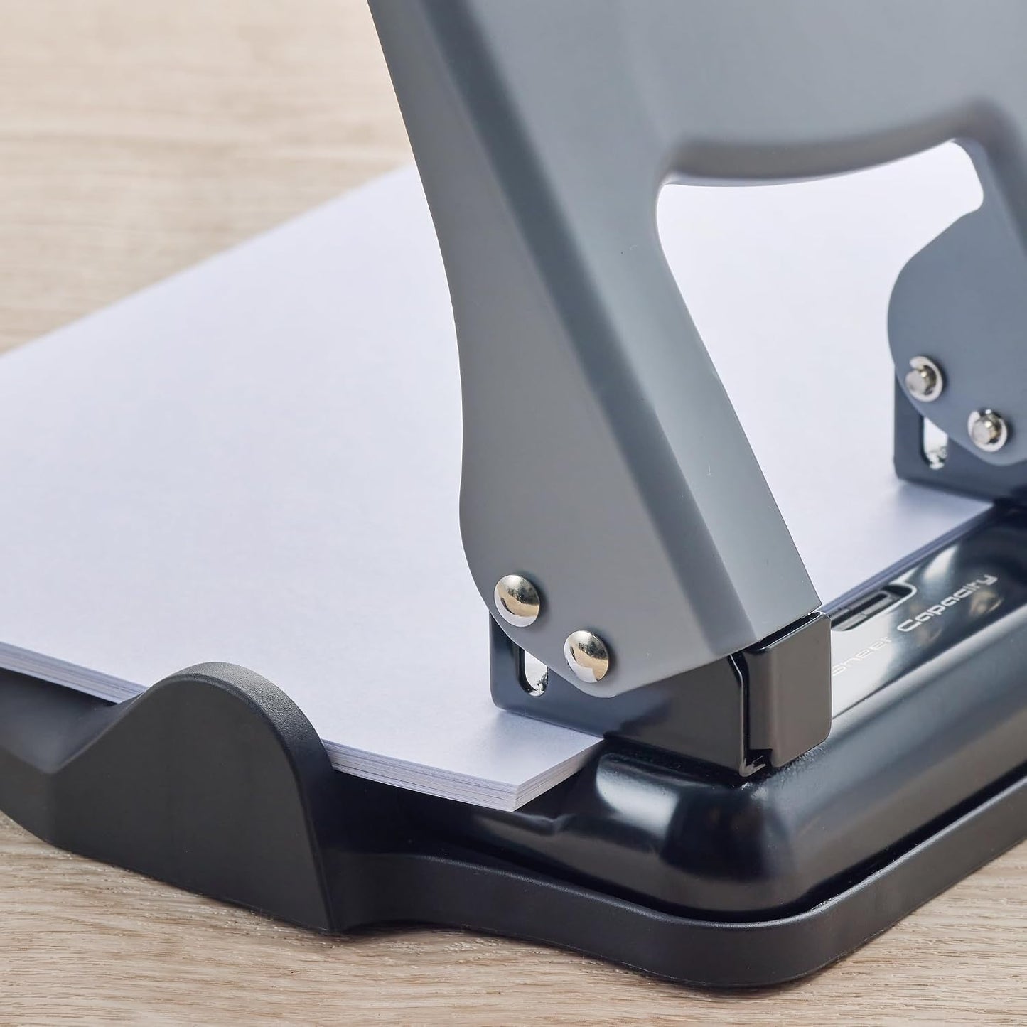 Bostitch EZ Squeeze 3 Hole Paper Punch, 40 Sheet Capacity, Heavy Duty Metal Office Hole Puncher with Chip Tray, Non-Slip Base & Paper Guide, 9/32" Holes for Binders, School & Home Office