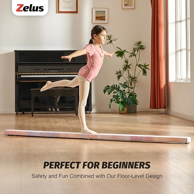 ZELUS 8' Folding Gymnastics Balance Beam, Floor Balance Beam w/Carry Handles - Image 2