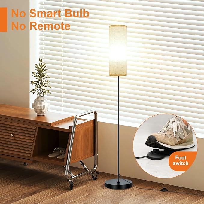 FRIDEKO HOME Floor Lamp with Beige Shade, Simple Design with Foot Pedal Switch - Image 4
