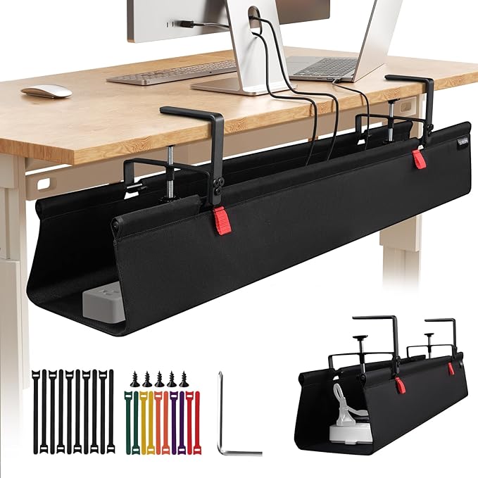 SUREUP9 No Drill Under Desk Cable Management Tray, Fabric Cable Management by SUREUP9