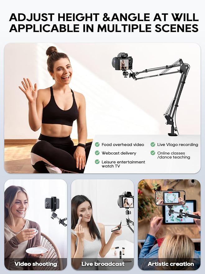 CACENCAN Overhead Camera Mount, 5lb Horizontal Load-Bearing, 360° Adjustable - Image 3