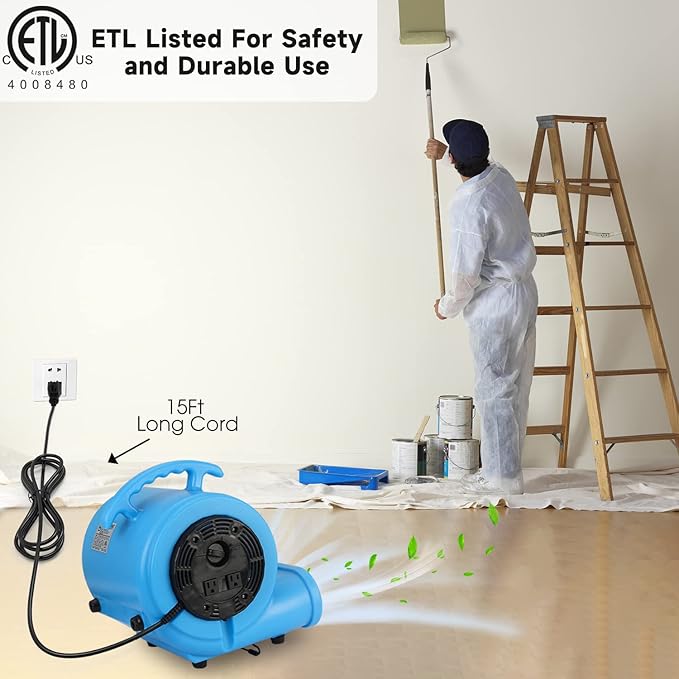 blessny 1/2 HP ETL Listed Carpet Dryer Fan, 2600 CFM Air Blower Mover - Image 3