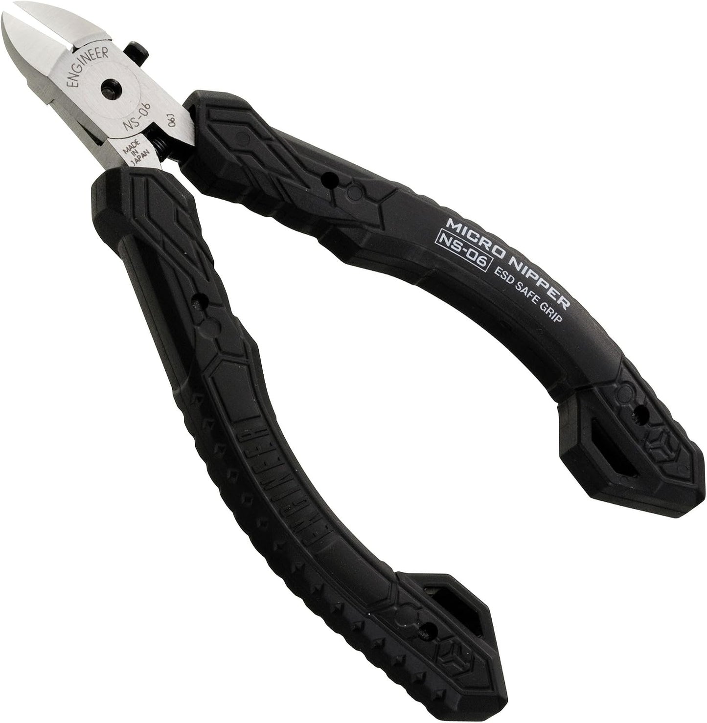 ENGINEER NS-06 Precision Mini Flush Cutters Micro Nippers Made in Japan | 112mm, ESD Safe Grip, Hardened Carbon Steel Undercut Jaws, Anti-Static, Ideal for PCB & Circuit Board, Clean Flush Cuts