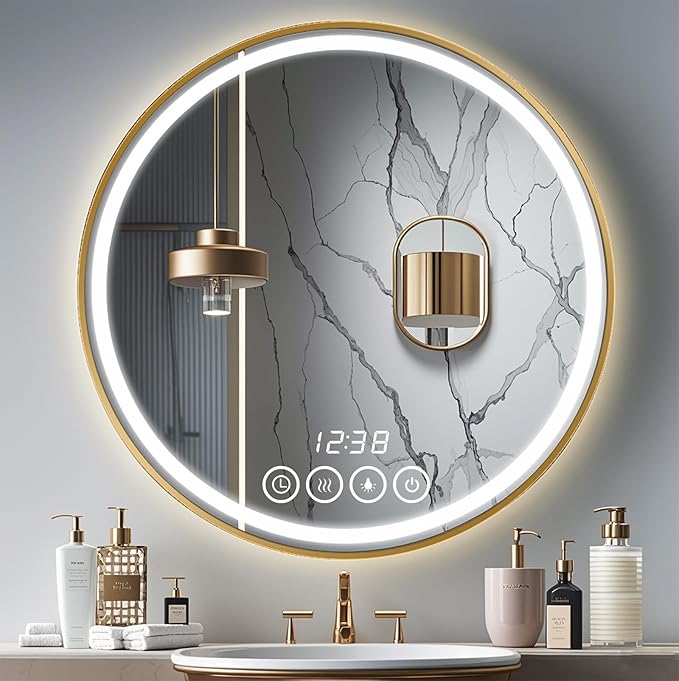 32 Inch Wall-Mounted Round Bathroom Mirror by LIGHTINGUPYOURBEAUTY