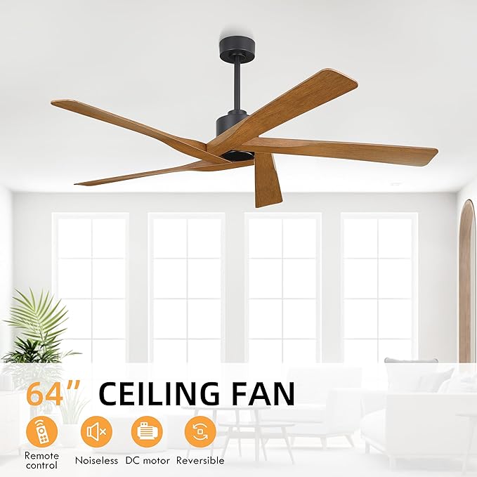 WINGBO 64" ABS DC Ceiling Fan No Light, 5 Blade ABS Plastic Ceiling Fan - Image 8