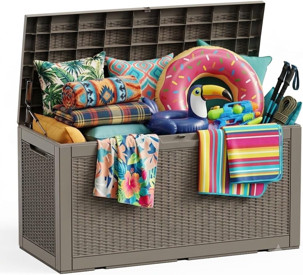 vixzen 160 gallon deck box, waterproof resin outdoor, main product view