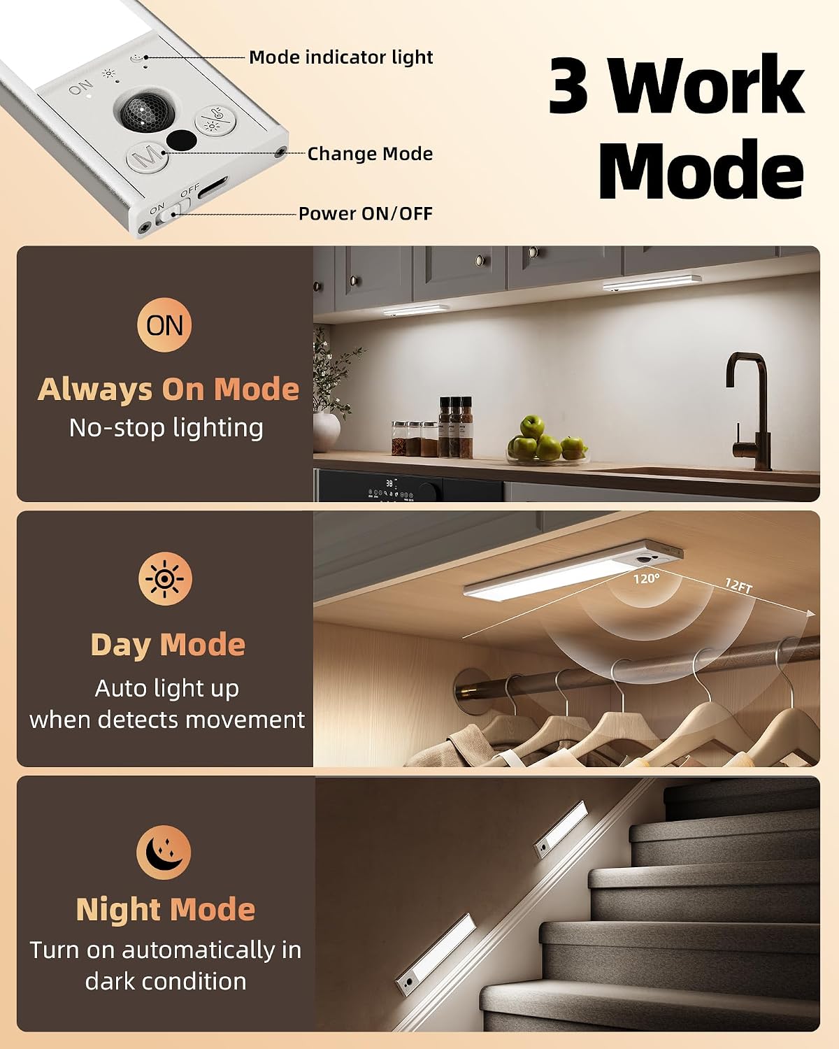 EZVALO 10inch Under Cabinet Lighting, LED Motion Sensor Light Indoor, 2400mAh USB Rechargeable Closet Lights, Dimmable & Magnetic Wireless Under Counter Lights for Kitchen, Pantry, Stairs (2 Pack)
