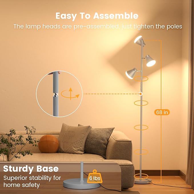 SIBRILLE 36W LED Tree Floor Lamp, Dimmable Tall Standing Lamp - Image 7