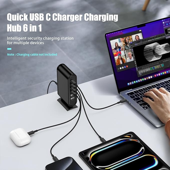 USB C Charger Block Fast Charging Station, 6-in-1 Desktop Charger Adapter - Image 5